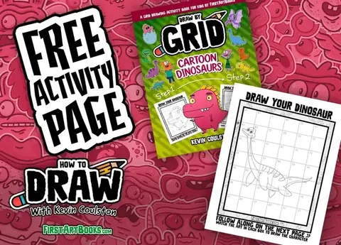 Free draw a plesiosaur by grid activity page from Draw by Grid: Cartoon Dinosaurs